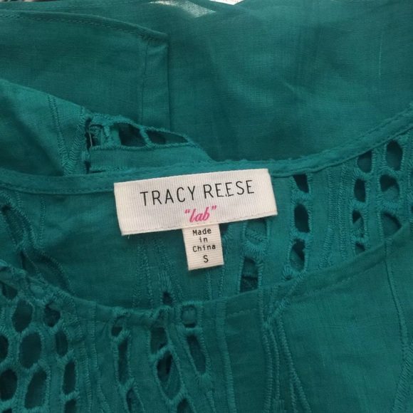 TRACY REESE LAB Green eyelet lace cropped top size small ANTHROPOLOGIE blouse - Picture 5 of 6